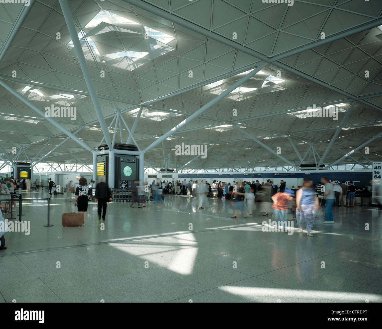 stansted airport interior landscape long view towards checkin desks