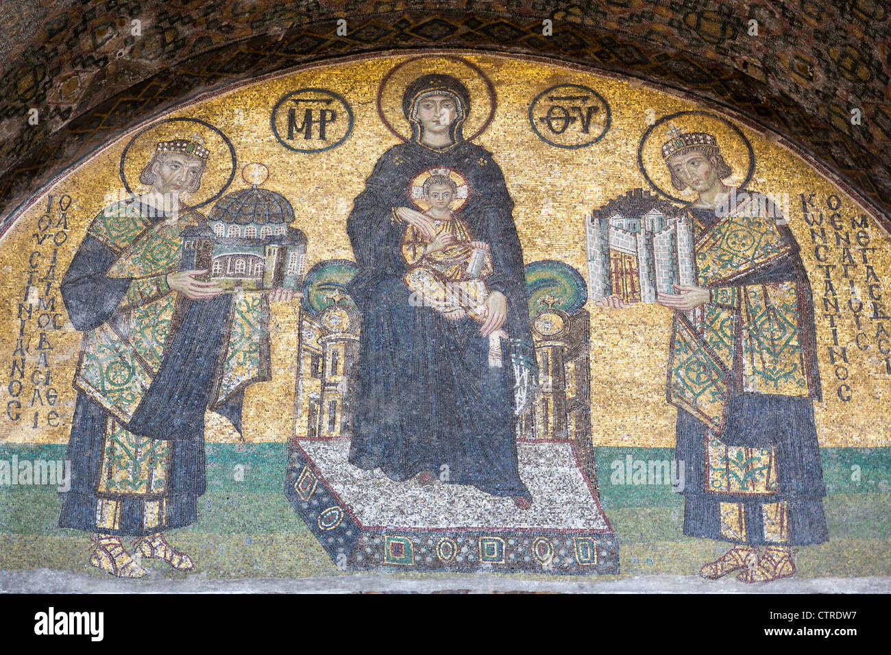 Virgin and Child flanked by Justinian I and Constantine I, Haghia Sophia, Istanbul, Turkey Stock Photo