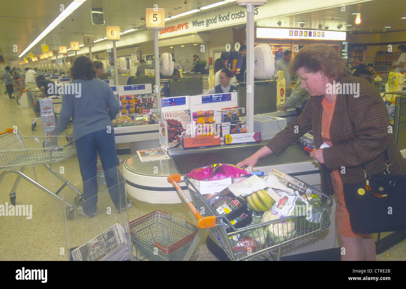 Checkout counter, Sainsbury's supermarket, south London, UK Stock Photo