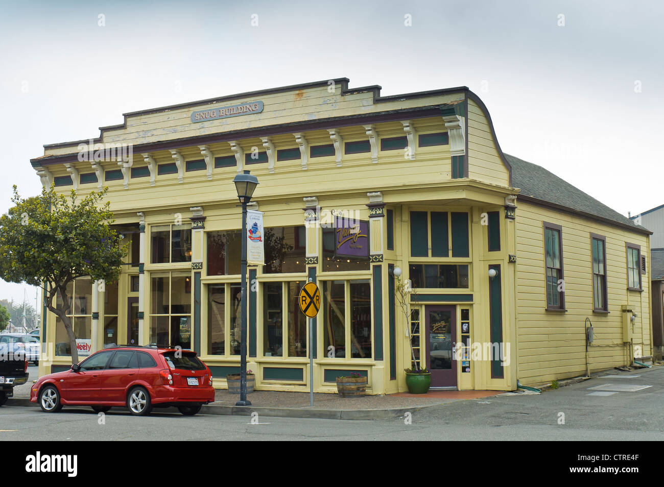 view of typical Victorian style yellow store in Arcata, California, USA Stock Photo