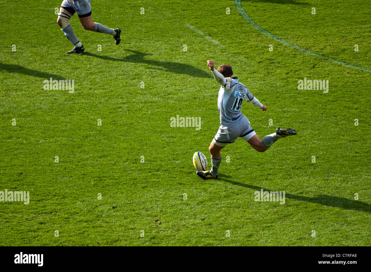 Toby Flood converting a try for The Leicester Tigers against The London Irish 25th March 2012 Stock Photo