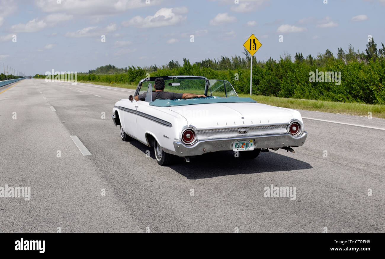 historic Cabriolet, vintage car on the Florida Scenic Highway, North 1, Key Largo, Florida Keys, Florida, USA Stock Photo