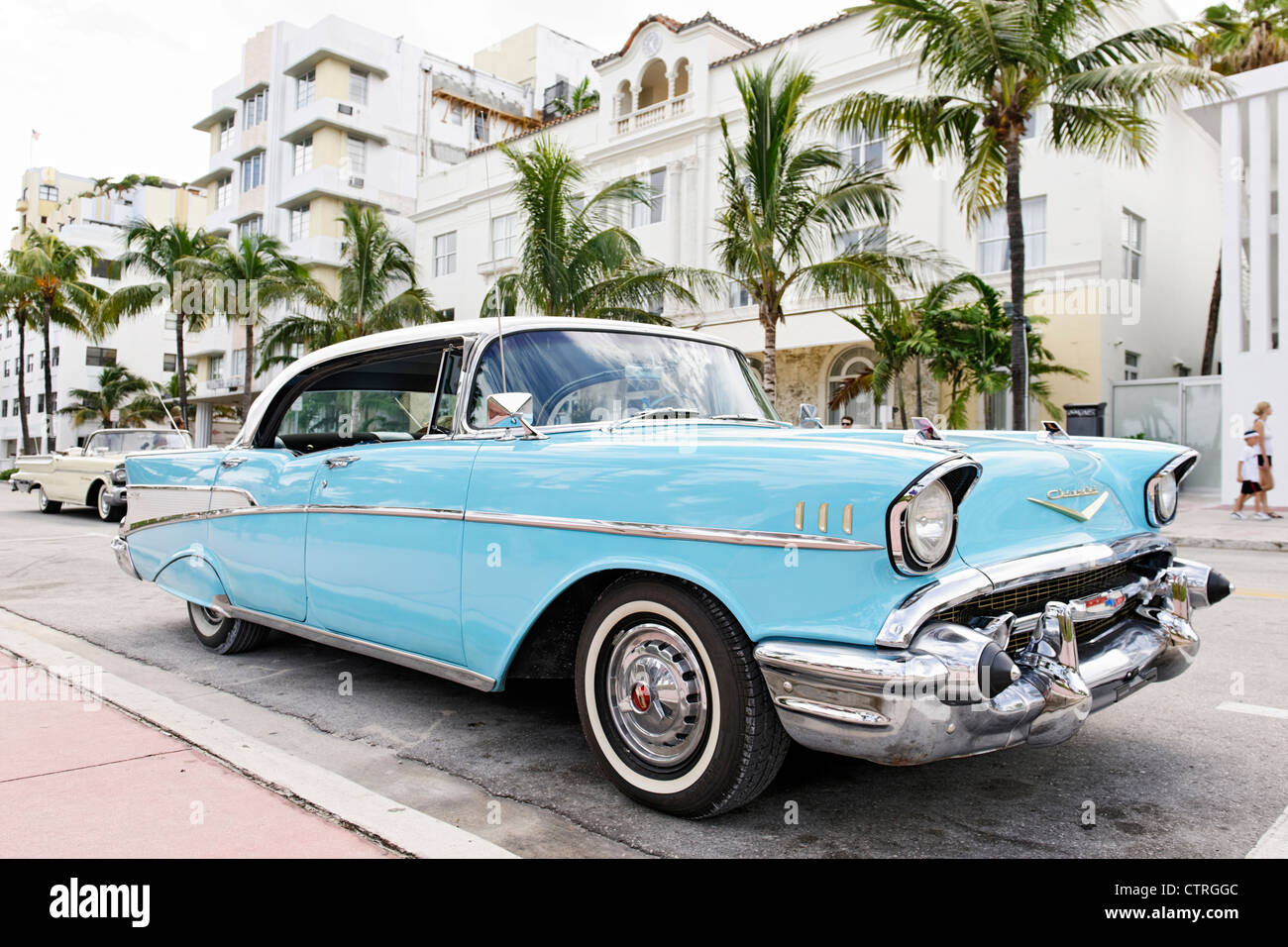 Chevrolet BEL AIR, built in 1957, fifties, American classic cars, OCEAN DRIVE, Miami South Beach Art Deco district, Florida, USA Stock Photo