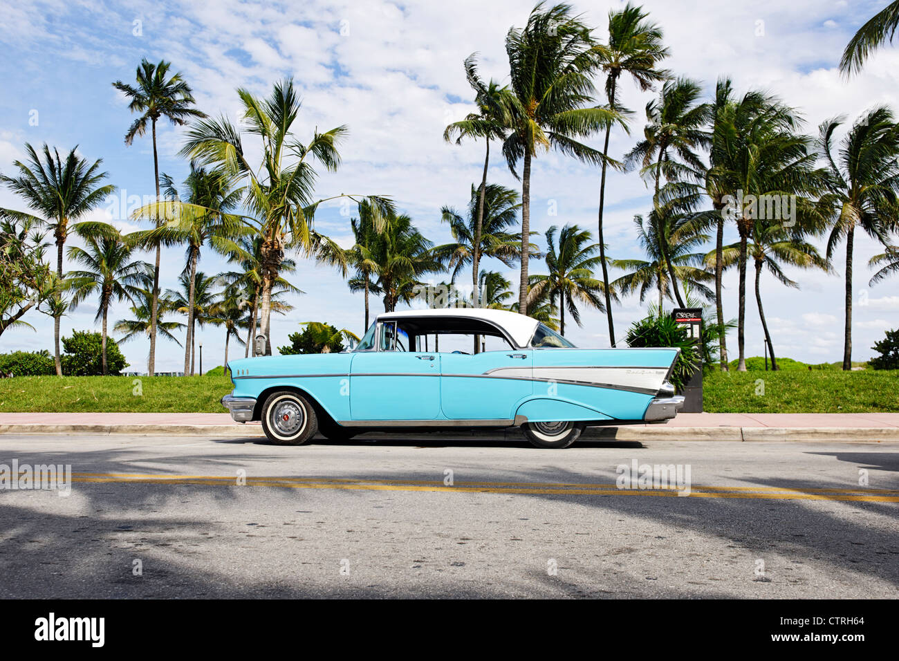 Chevrolet BEL AIR, built in 1957, fifties, American classic cars, OCEAN DRIVE, Miami South Beach Art Deco district, Florida, USA Stock Photo
