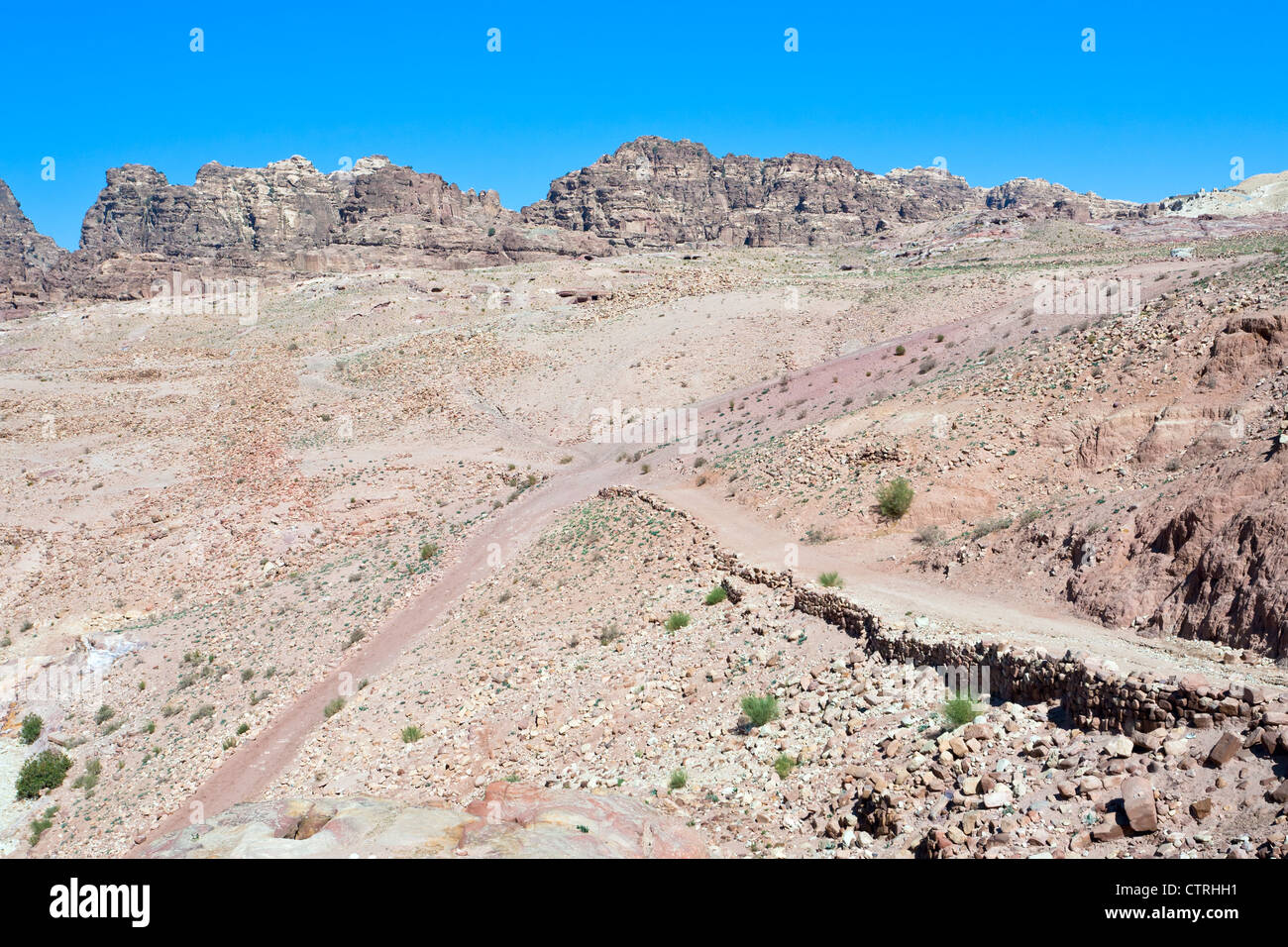 crossroads in stone waste land of Petra, Jordan Stock Photo