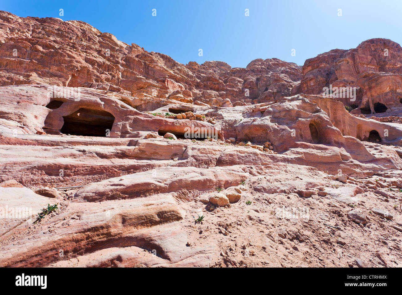 stone cave tombs in Petra, Jordan Stock Photo
