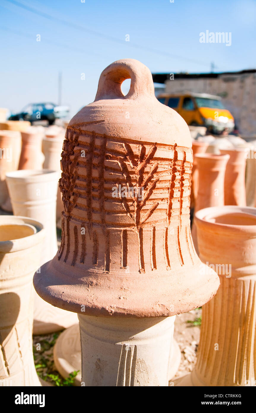clay bell in typical pottery market near Dead Sea Stock Photo