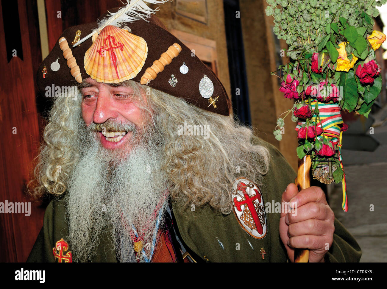 Spain, St. James Way: Legendary St. James pilgrim Marcelino Lobato on the Camino Stock Photo