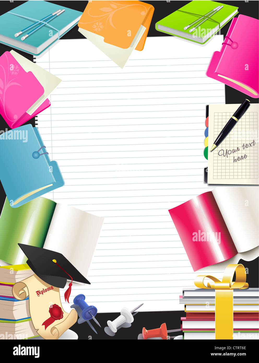 The frame of stationary and books Stock Photo Alamy