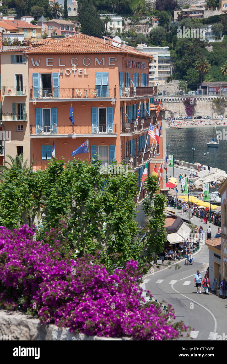 Town of Villefranche, France. Picturesque elevated view of Villefranche-Sur-Mer waterfront. Stock Photo