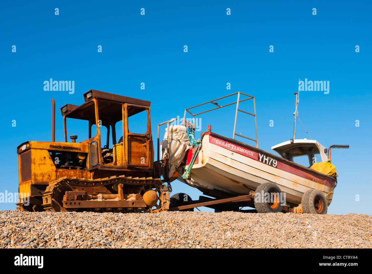 Boat, Crab fishing, Beached, Tractor, Trailer Stock Photo