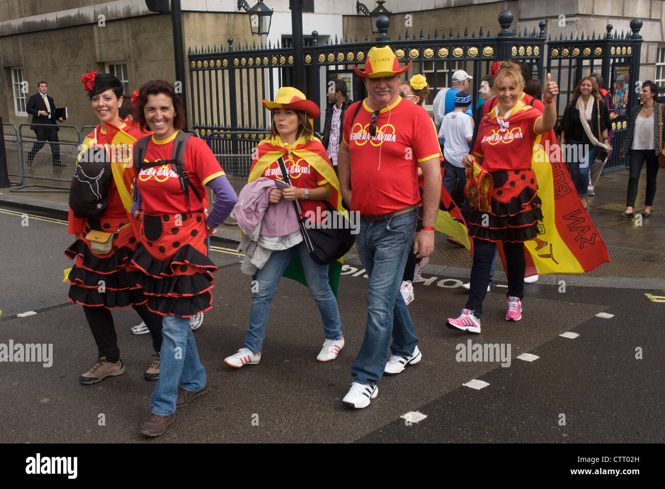 Spanish sports fans tour central London during a break watching events