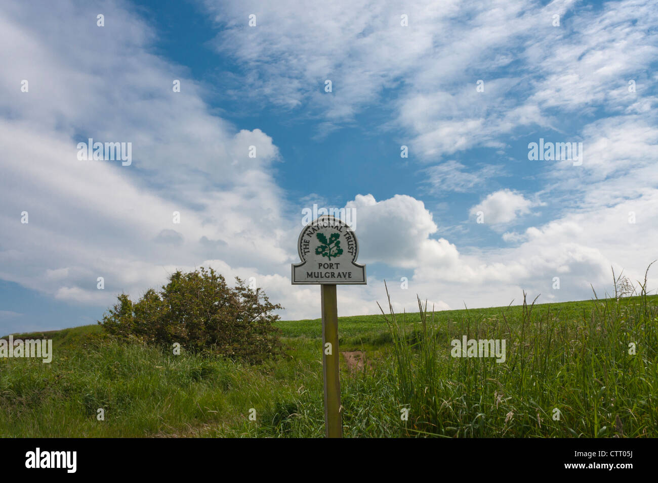 The Nation Trust sign with on the way to Port Mulgrave from Staithes. Stock Photo
