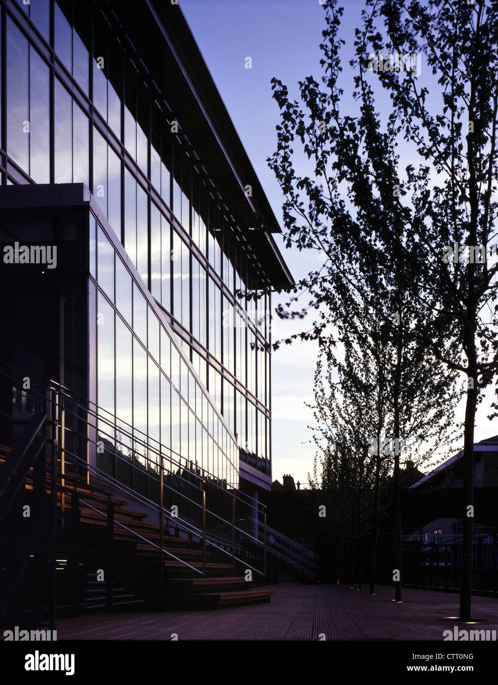 capital one building, loxley house detail of night reflections in glass elevation and trees