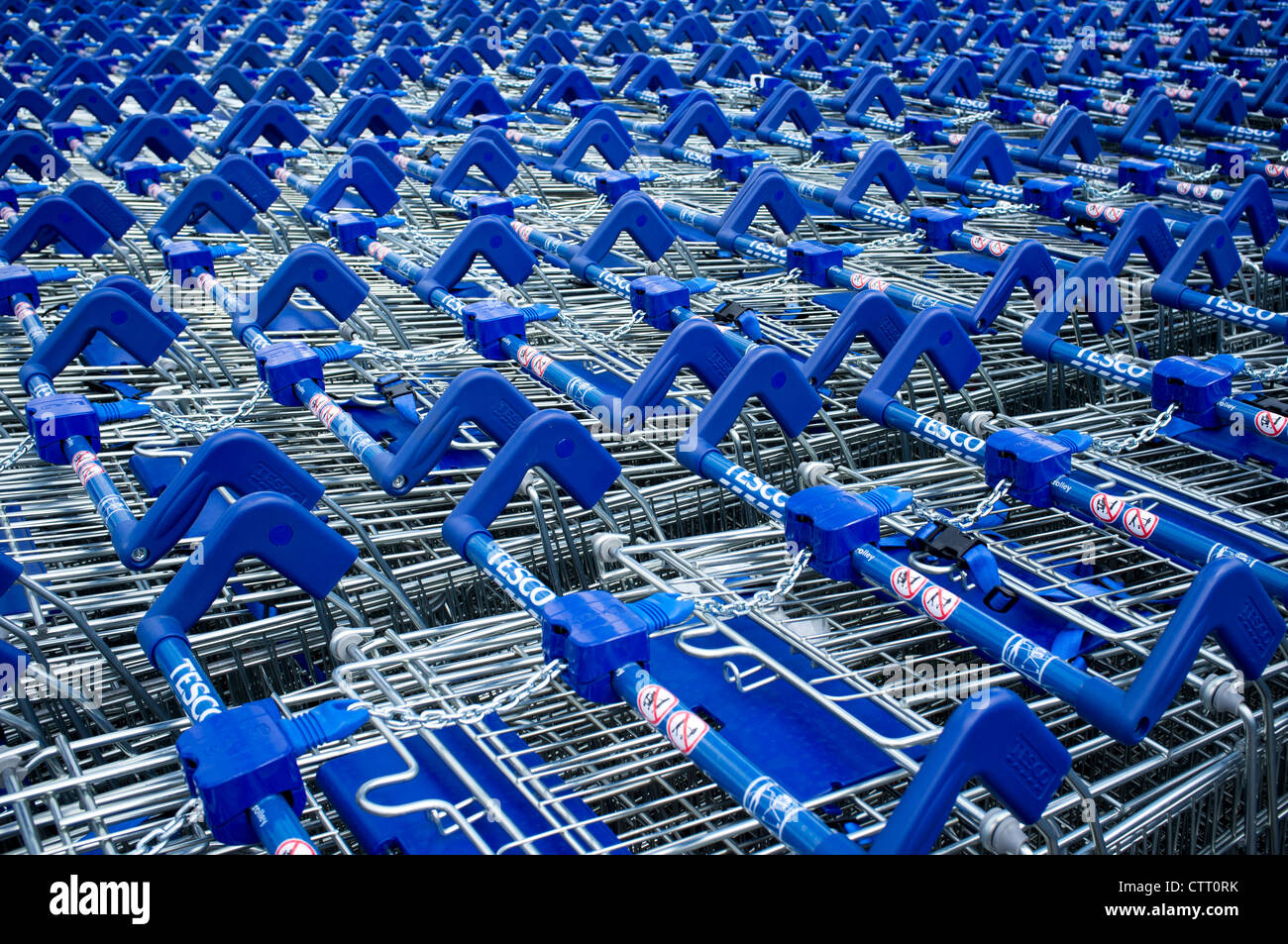 Supermarket Trolleys at Tesco Stock Photo