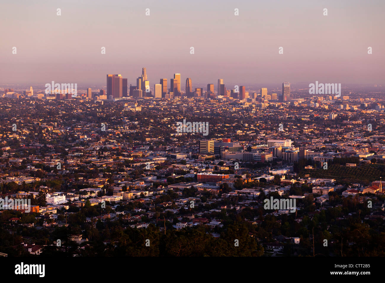 Dusk view over Los Angeles, California Stock Photo