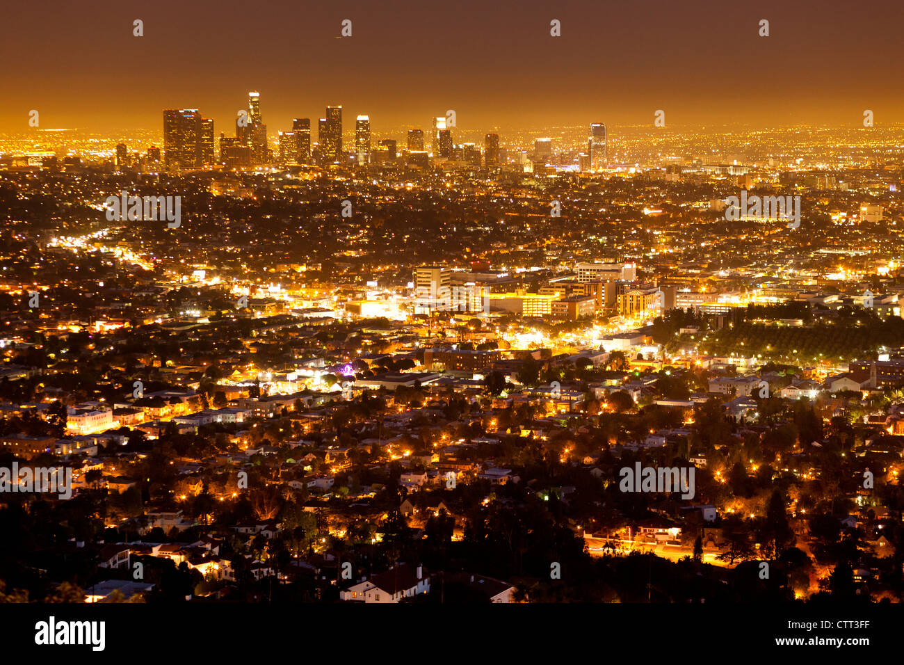 Night view over Los Angeles, California Stock Photo