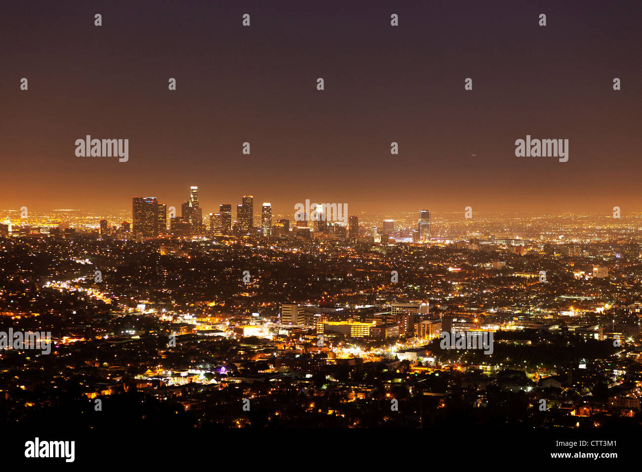 Night view over Los Angeles, California Stock Photo