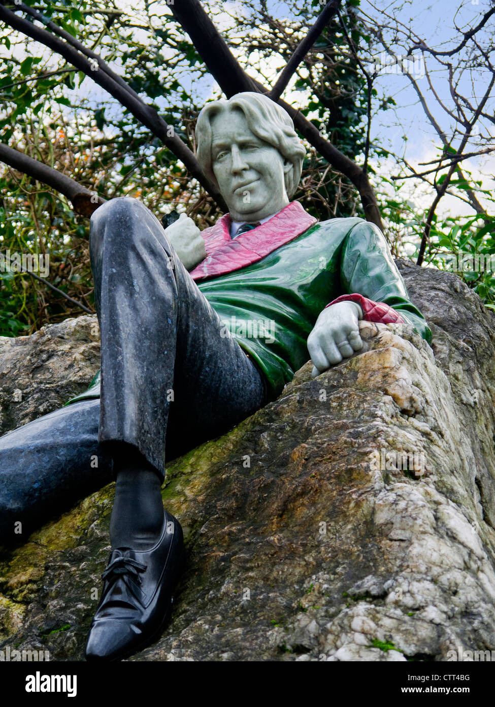 Statue to Writer Oscar Wilde in Dublin which is the capital city of
