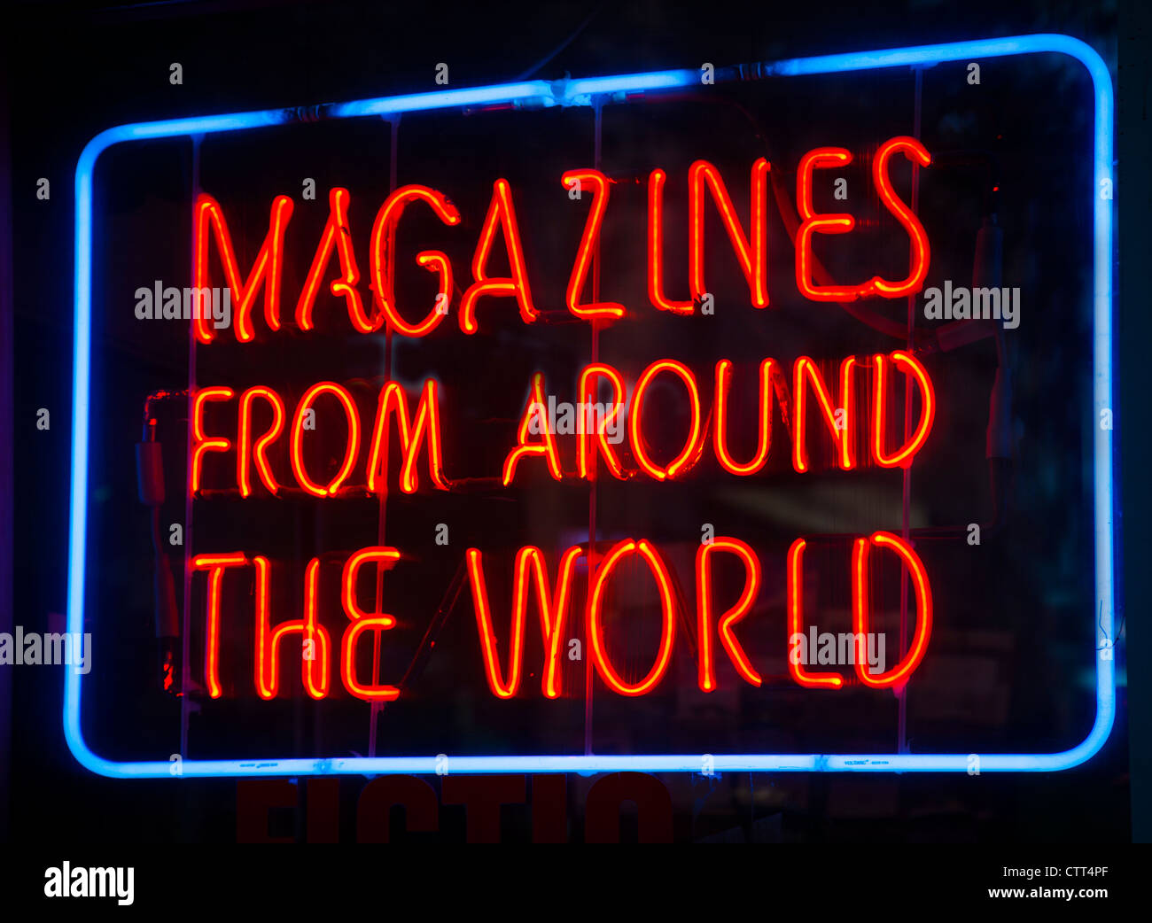 magazines from around the world neon sign Stock Photo