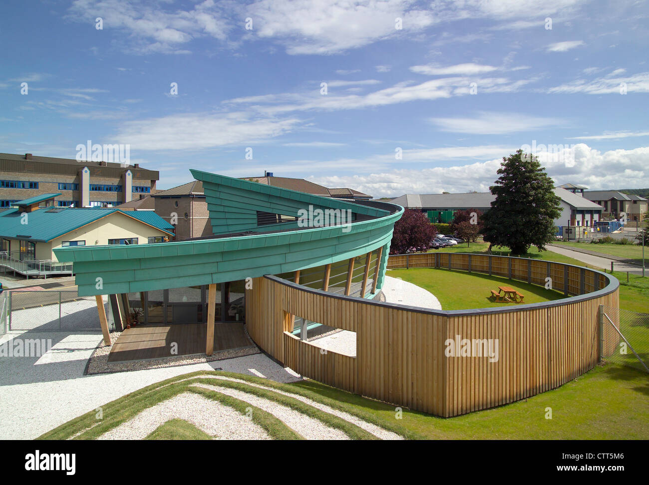 maggies centre exterior general view from landscape mound Stock Photo ...