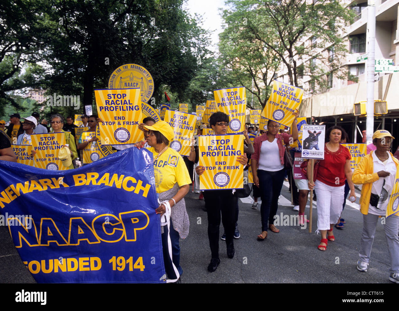 New York City Silent March protesting racial profiling and Stop and Frisk Law. Quiet and peaceful demonstration of people on the street. NAACP. Parade Stock Photo