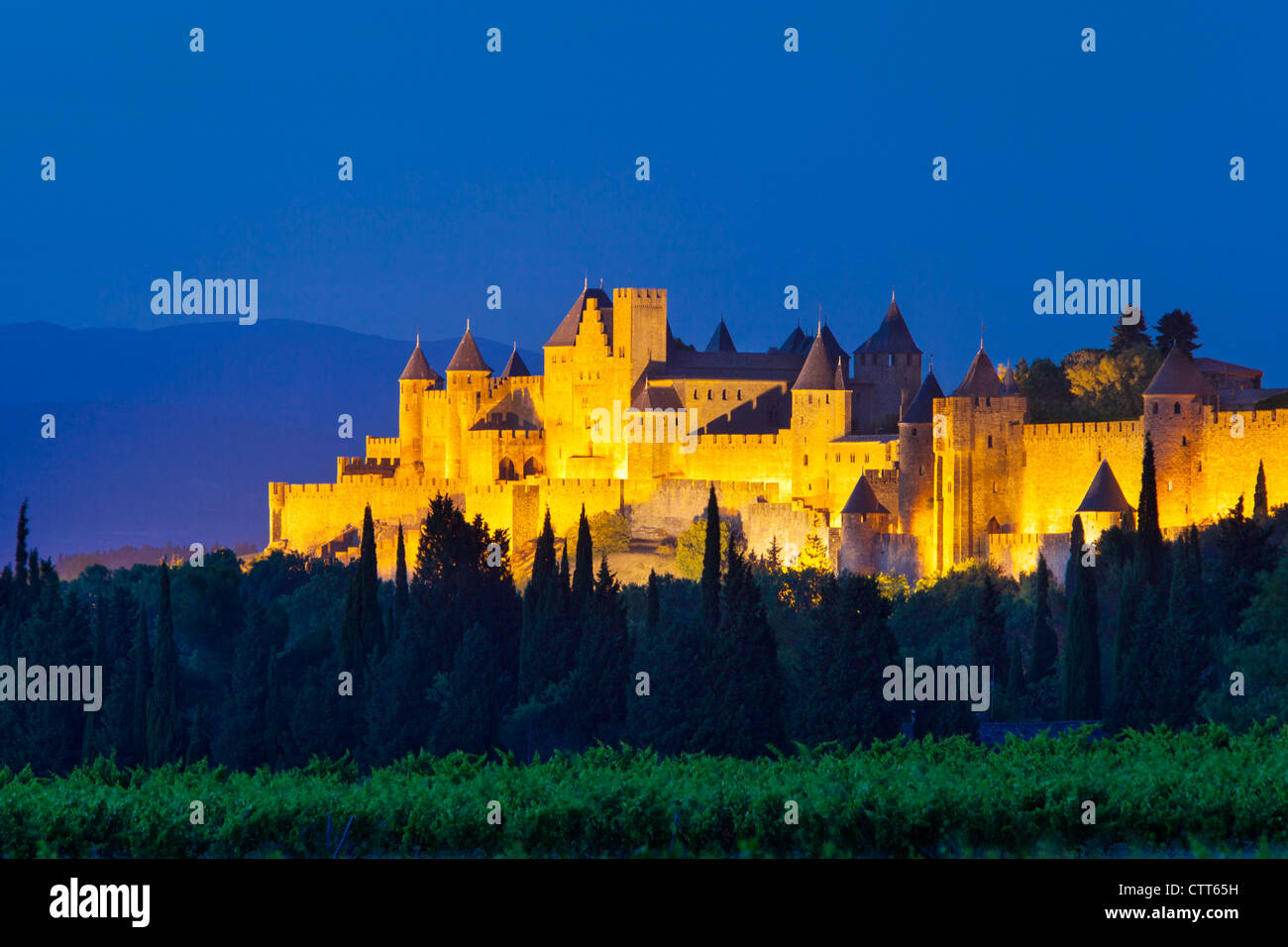 La Cite Carcassonne, Fortified Medieval town, Languedoc-Roussillon, France Stock Photo