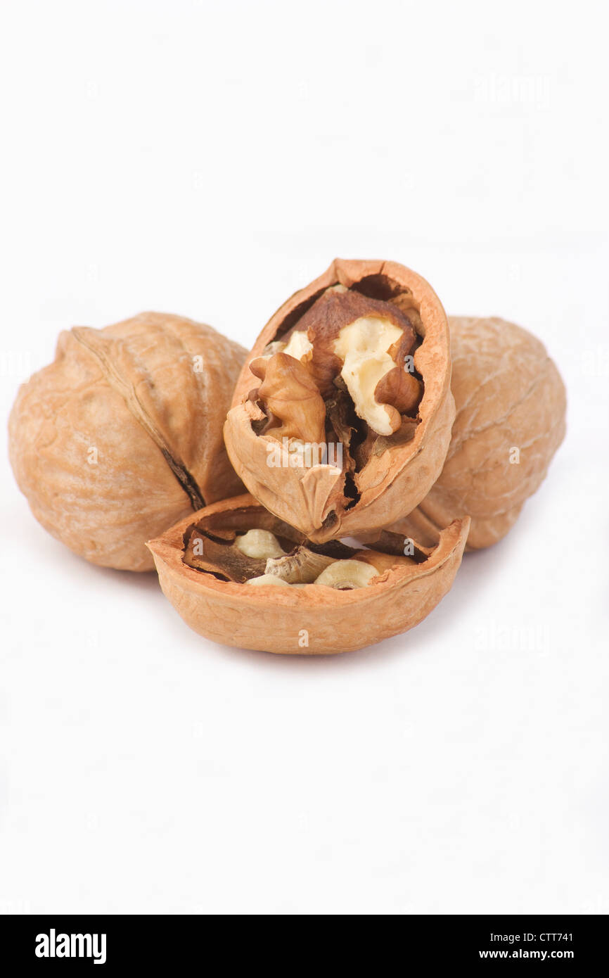 Walnuts close-up on white background Stock Photo