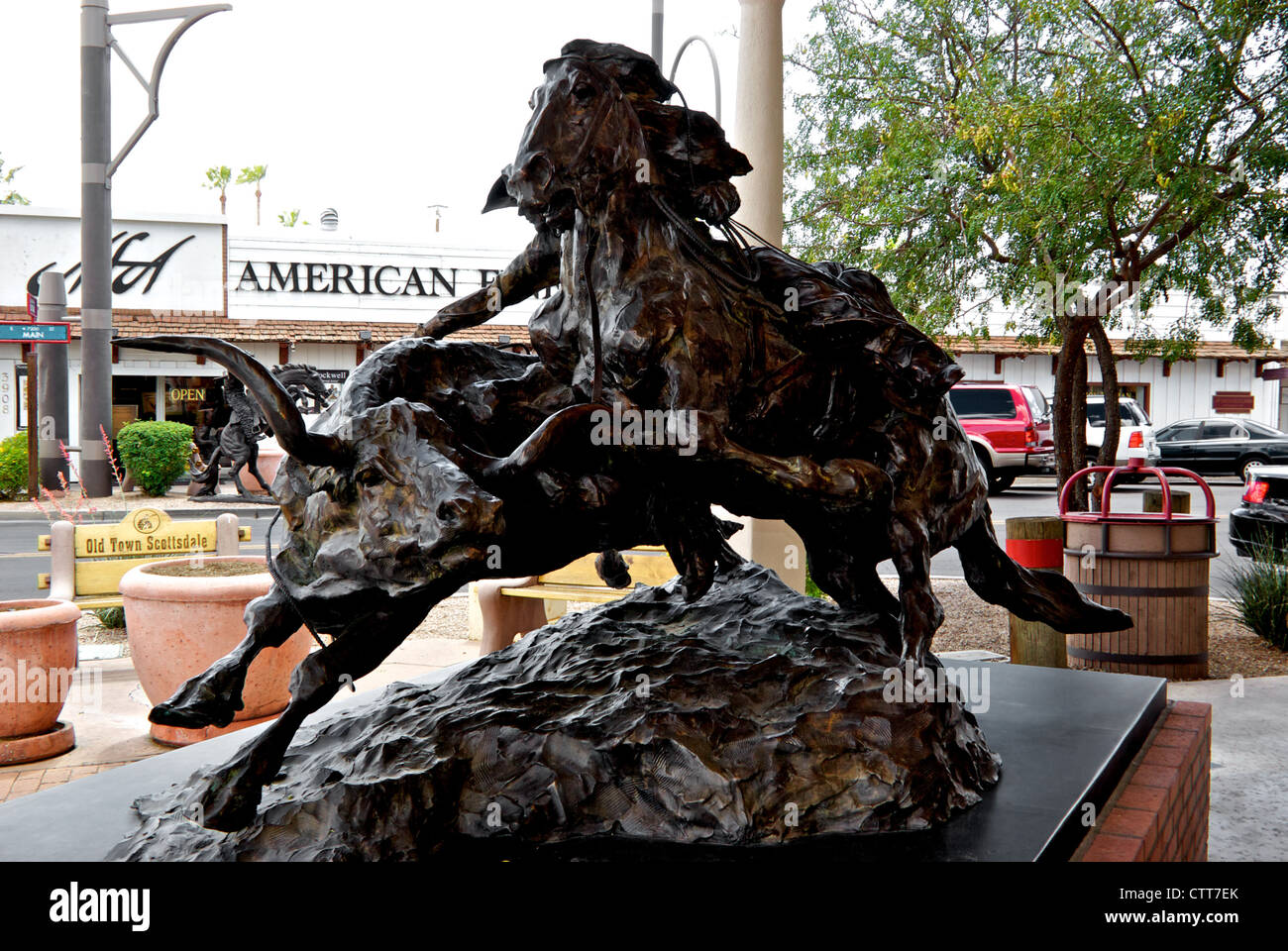Western theme horse steer metal sculpture street art Old town Scottsdale AZ Stock Photo Alamy