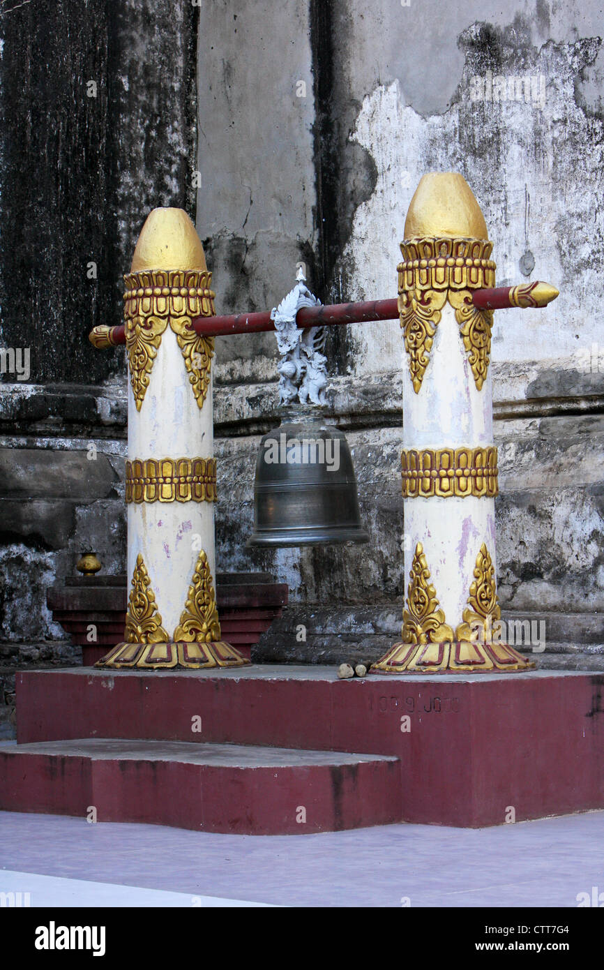 Myanmar, Burma, Bagan. Temple Bell, used to summon good spirits and drive away evil ones. Stock Photo