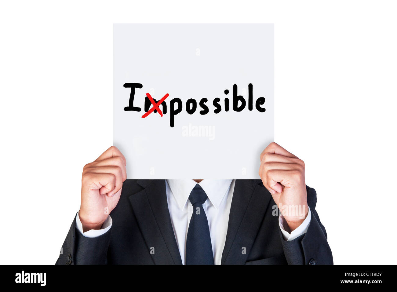 Businessman holding paper that say I possible Stock Photo