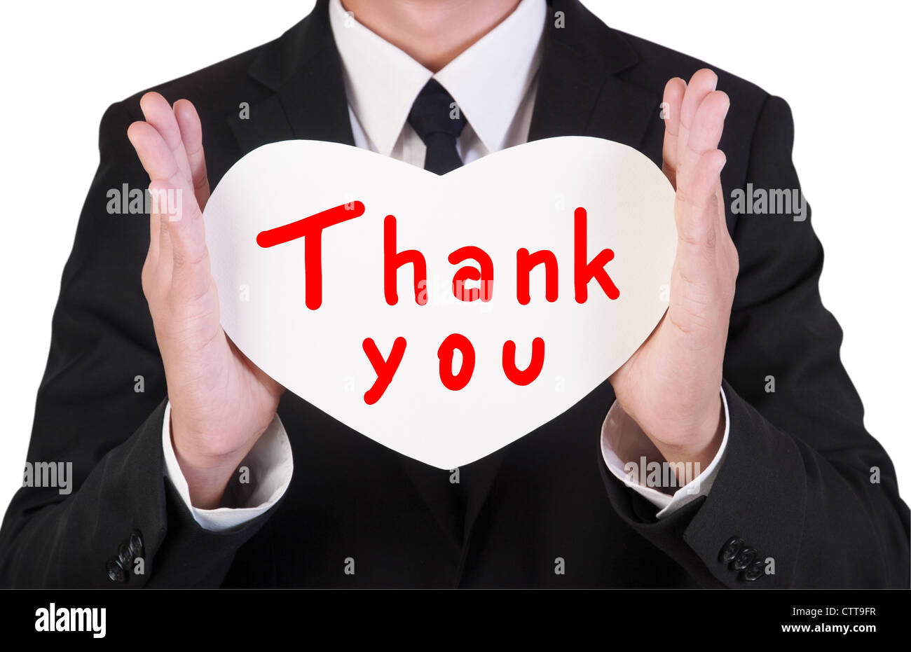 Businessman holding paper written thank you Stock Photo