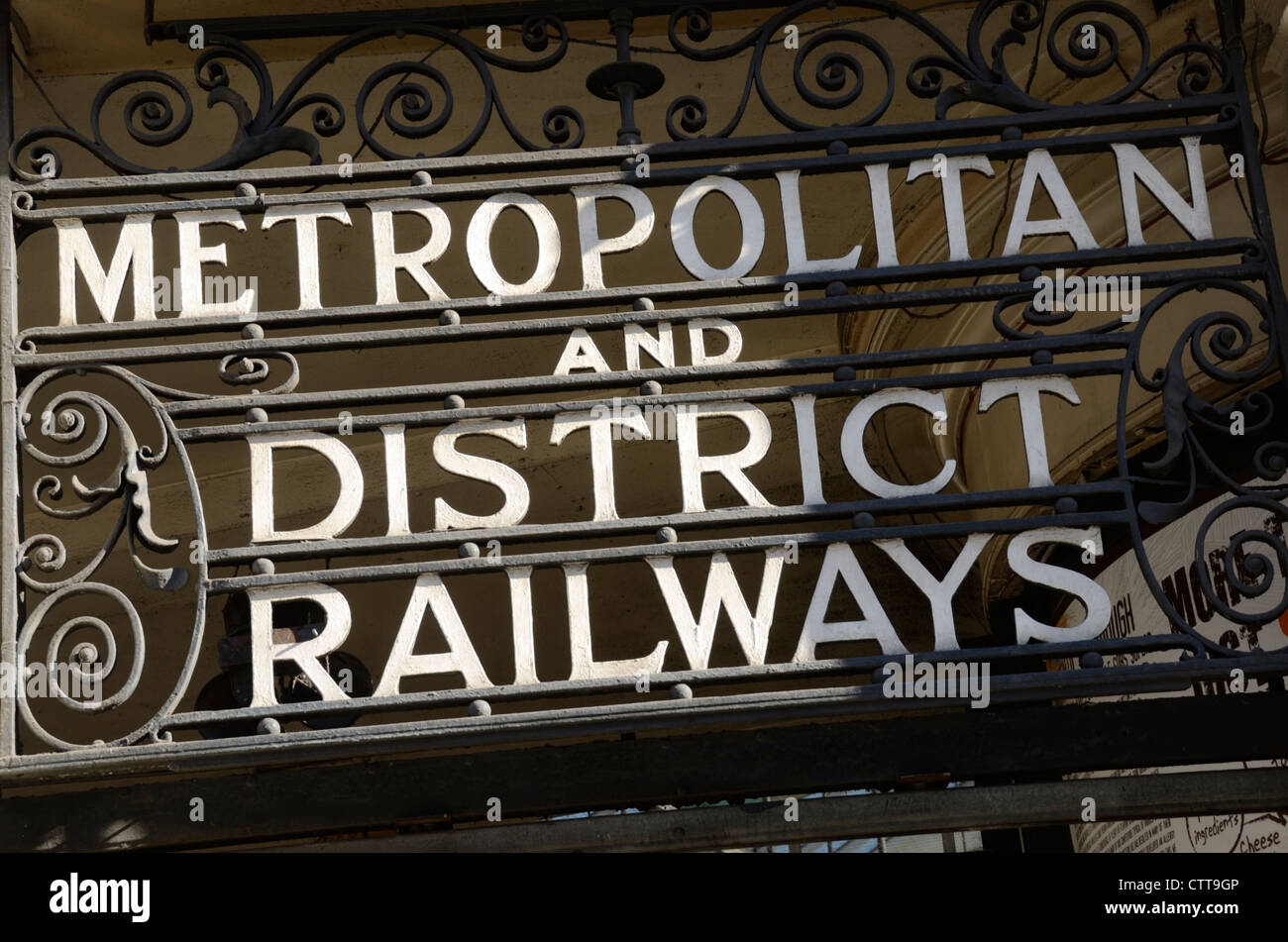 Metropolitan and District Railways sign outside South Kensington Underground Station, London, UK Stock Photo