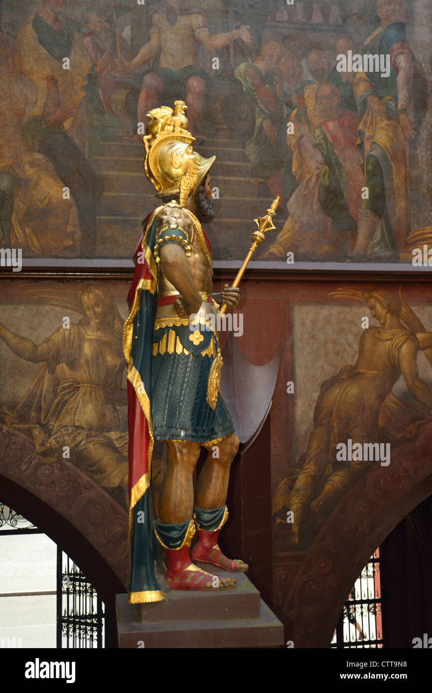 Roman soldier,Townhall, Market Square, Basel, Switzerland Stock Photo