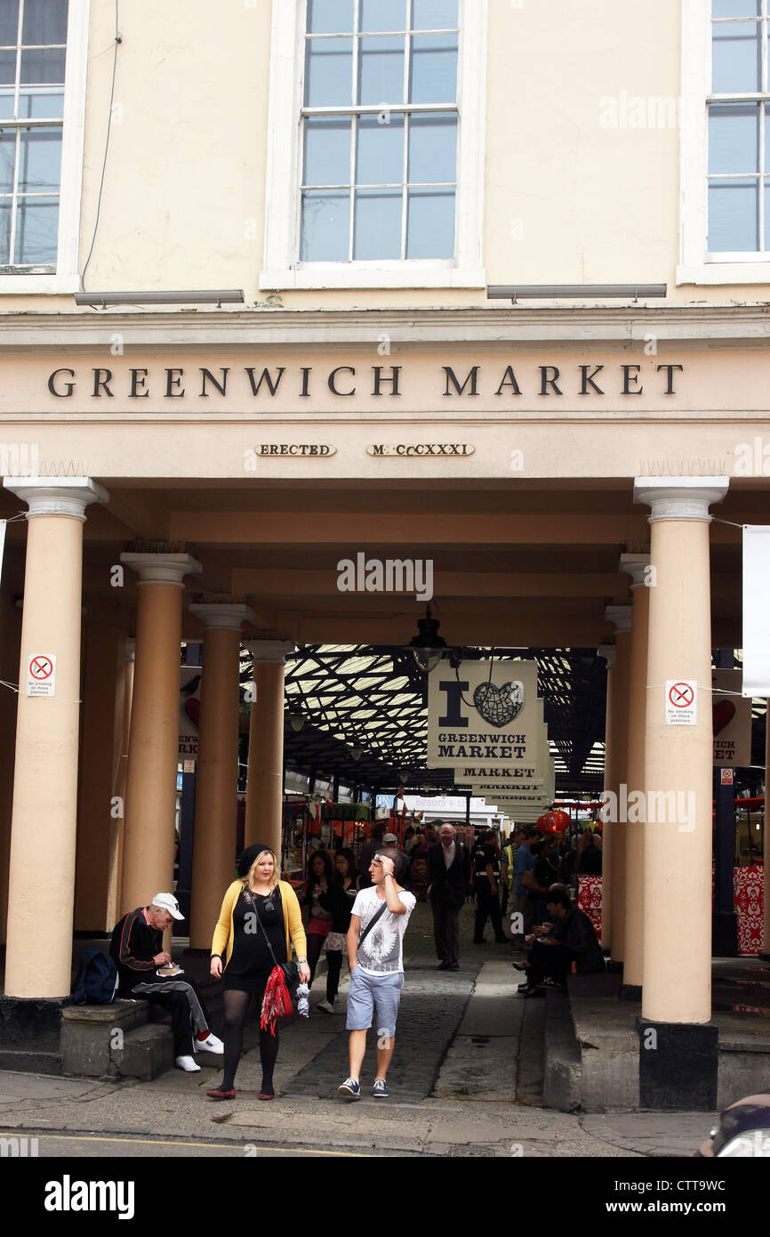 A view of the indoor market in the Royal Borough of Greenwich, London. Stock Photo