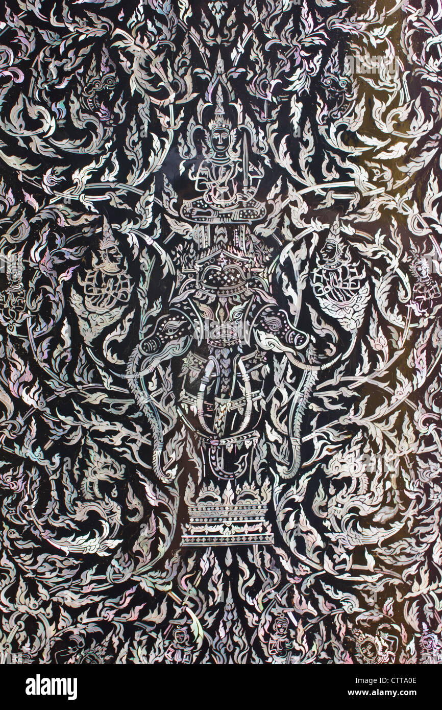 Stock Photo - Thai art made from pearl on the door of Rarchabophit temple Thailand. Stock Photo