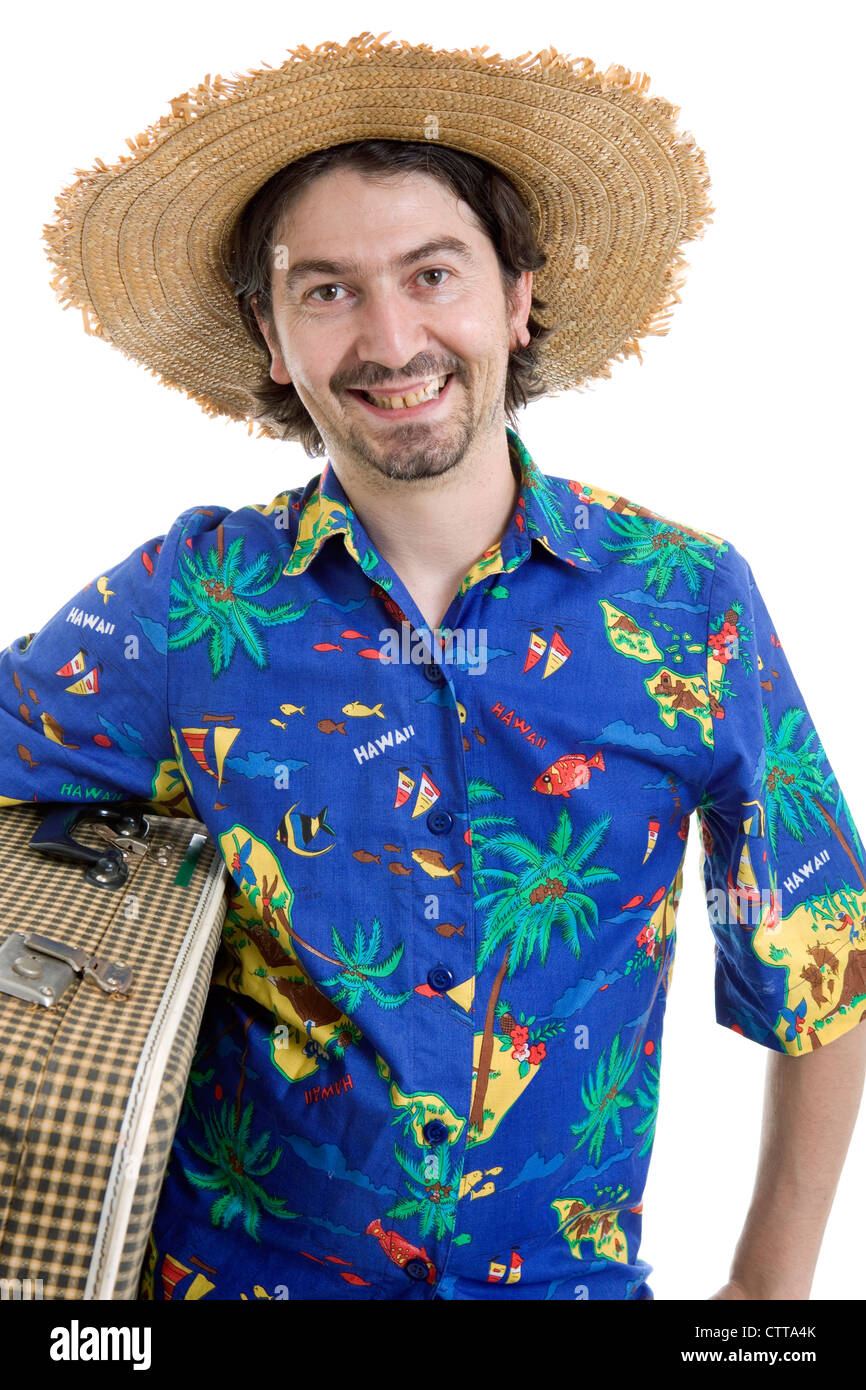 young silly man with a hawaiian shirt, isolated Stock Photo Alamy