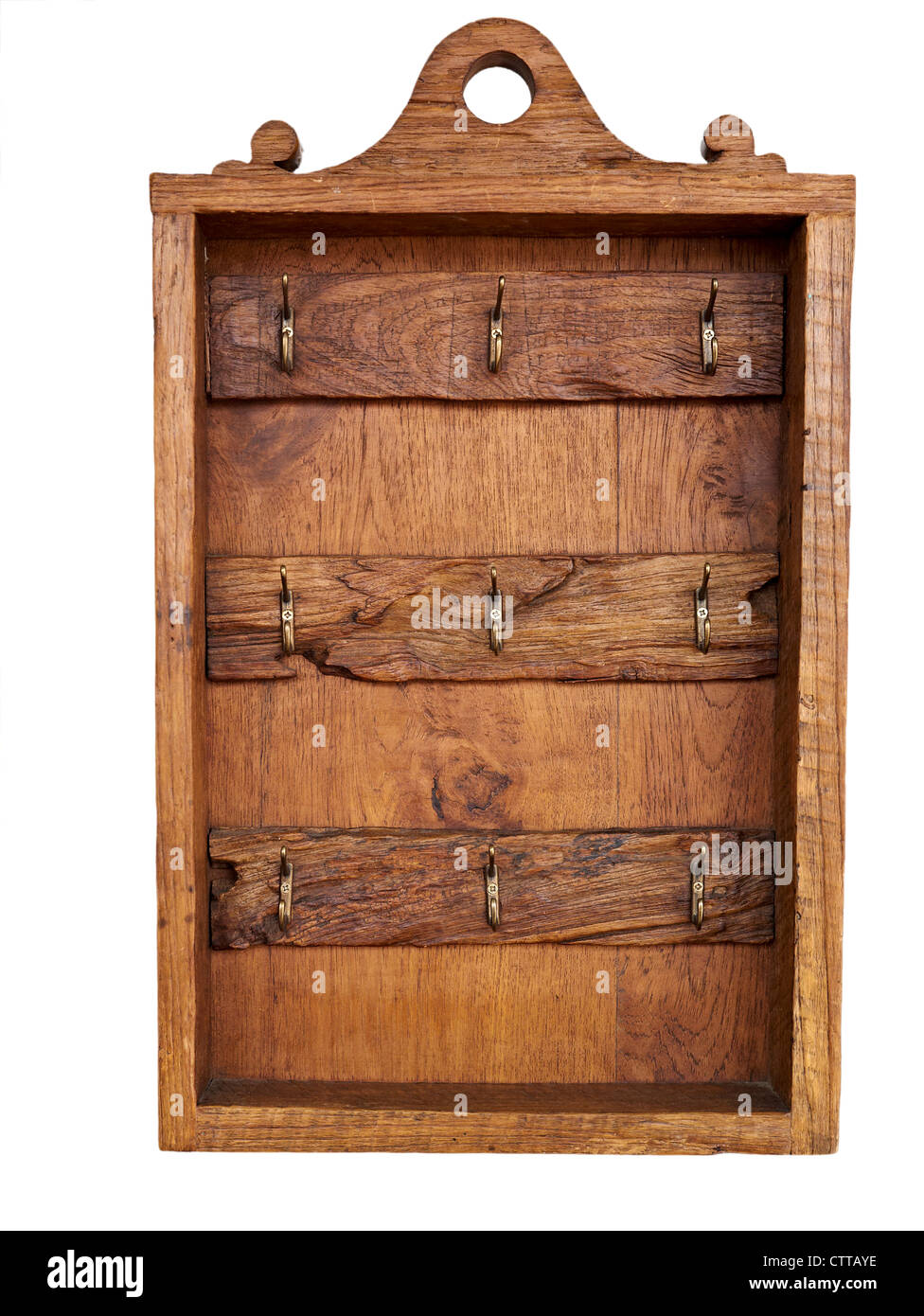 Key rack. Vintage wooden box. Cutout Stock Photo