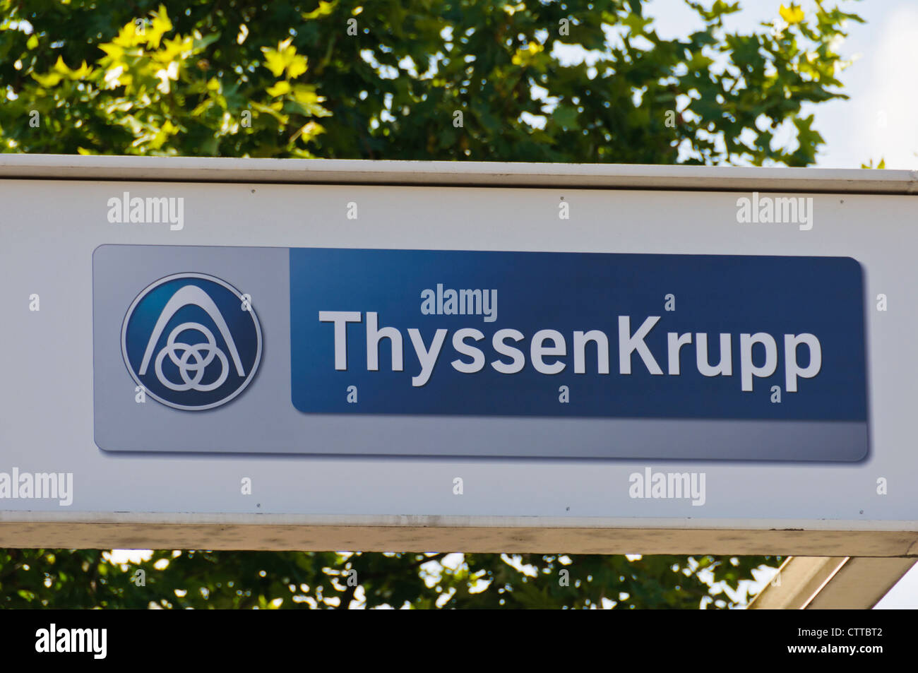 German DAX Company ThyssenKrupp Sign and Logo, worldwide operating German stock company corporation - Germany Stock Photo