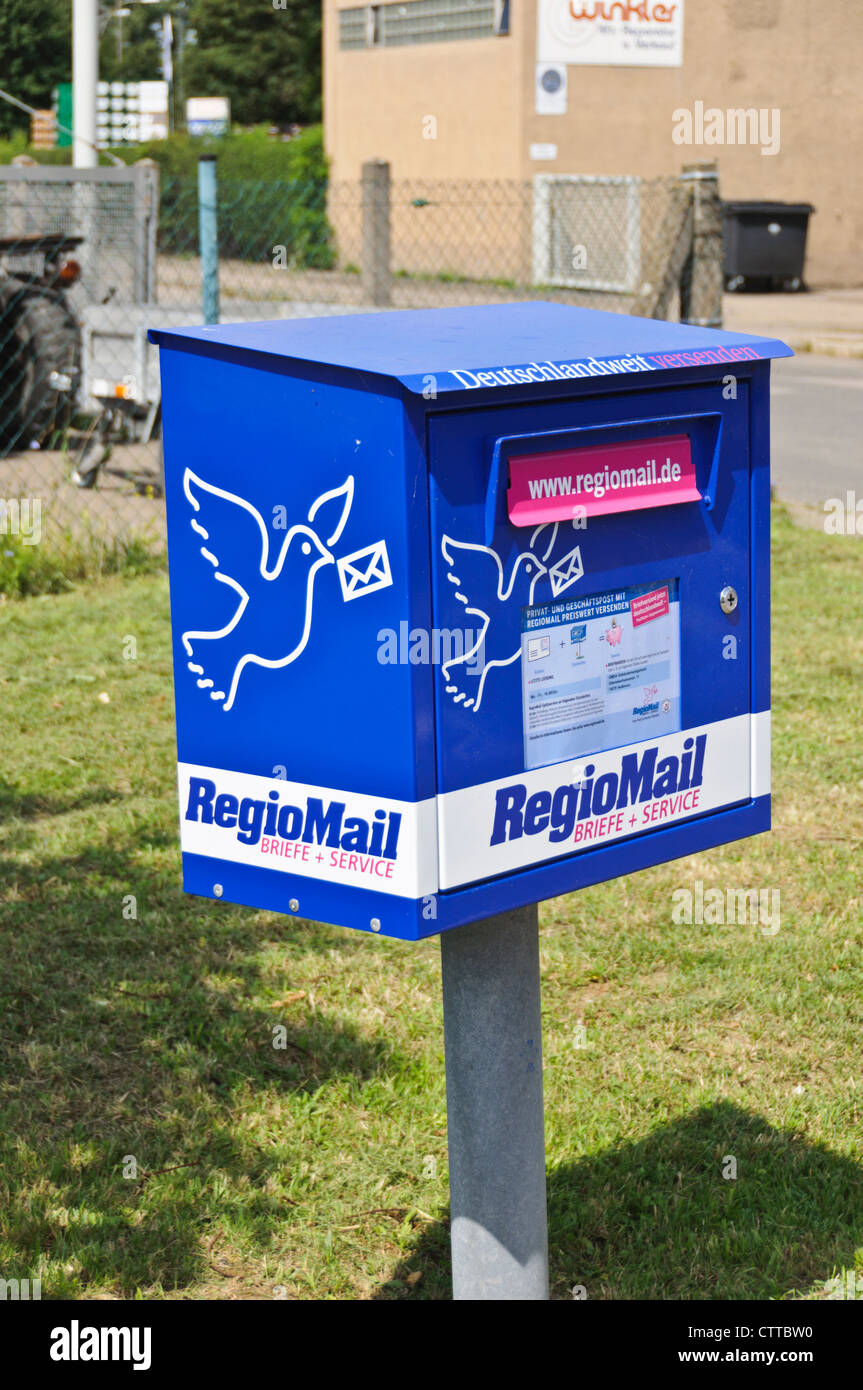 Blue Letterbox mailbox of the German commercial regional traditional mail  service company RegioMail - Heilbronn Germany Stock Photo - Alamy