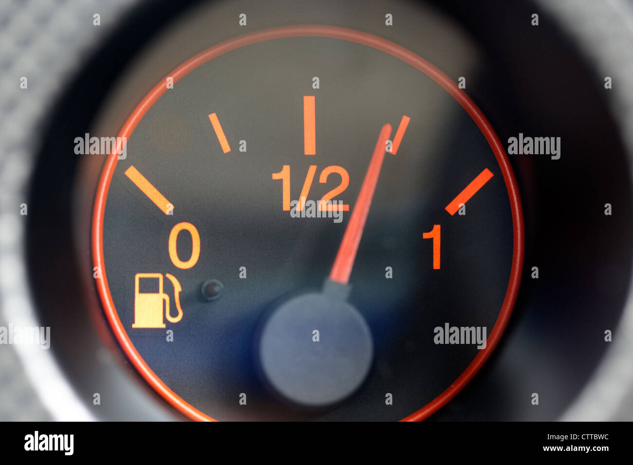 car vehicle fuel gauge showing almost three quarters full Stock Photo