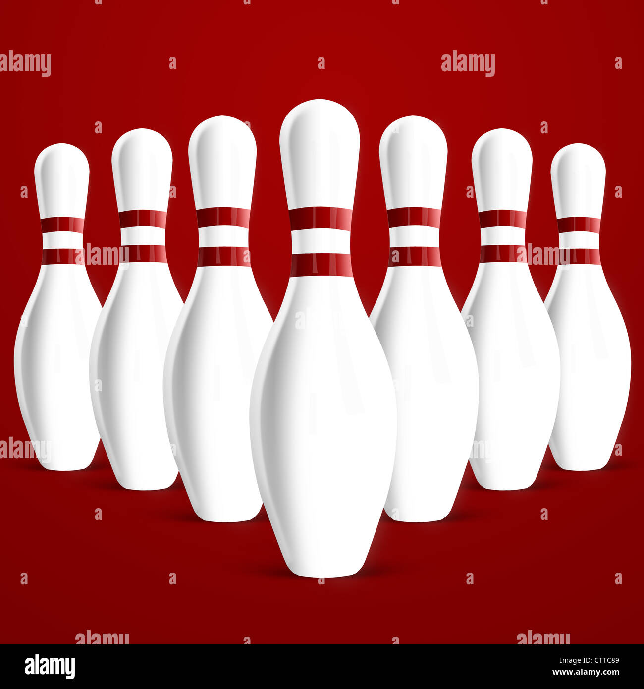 Bowling pins on red background Stock Photo - Alamy