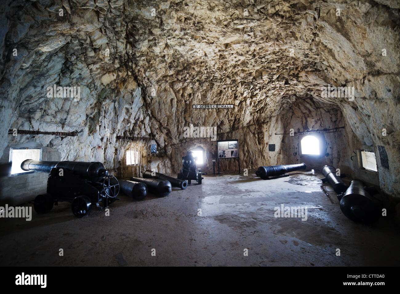 St. George's Hall in The Great Siege Tunnels in Gibraltar, southern Iberian Peninsula. Stock Photo