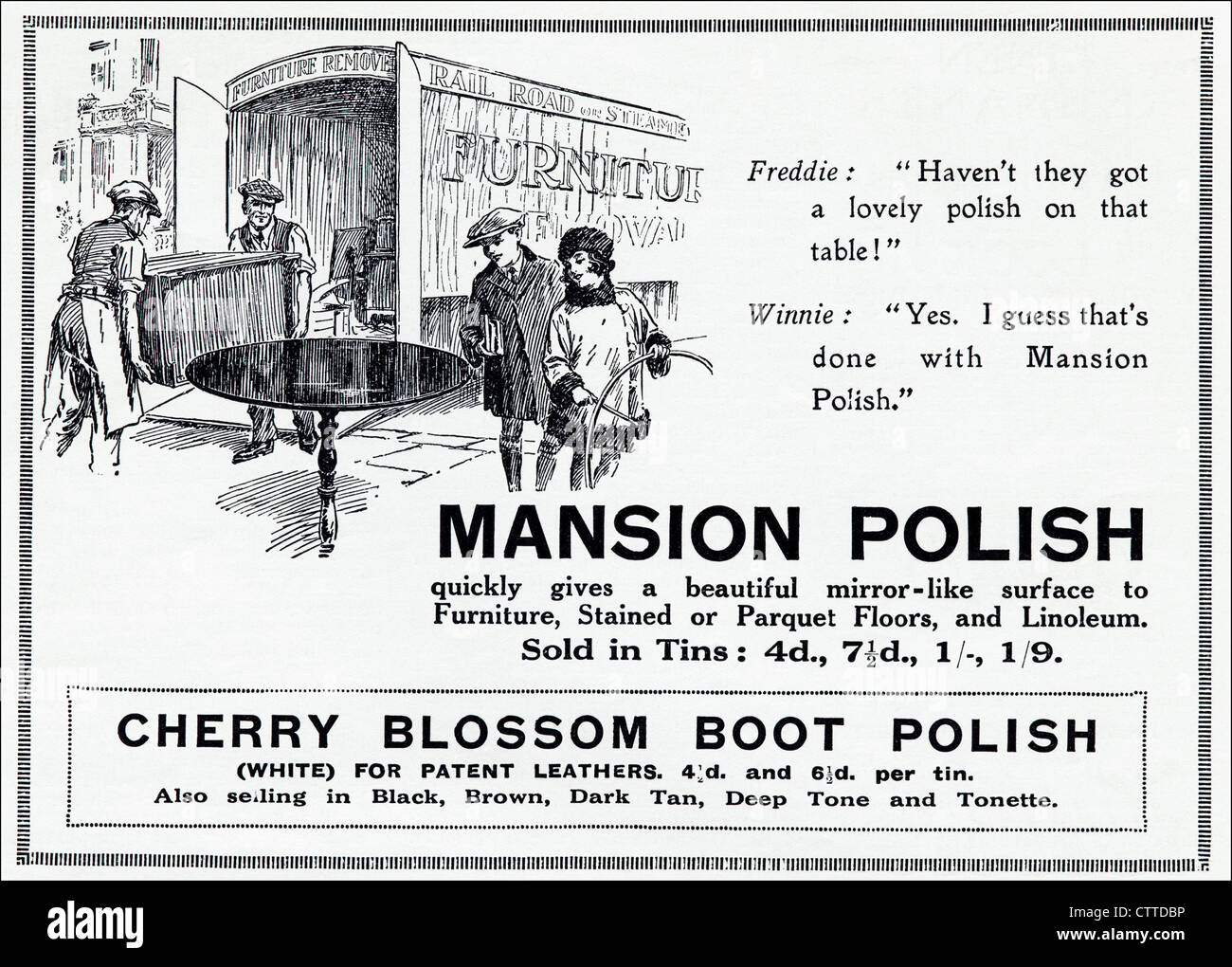 Original 1920s vintage print advertisement in English consumer magazine advertising MANSION POLISH for furniture Stock Photo