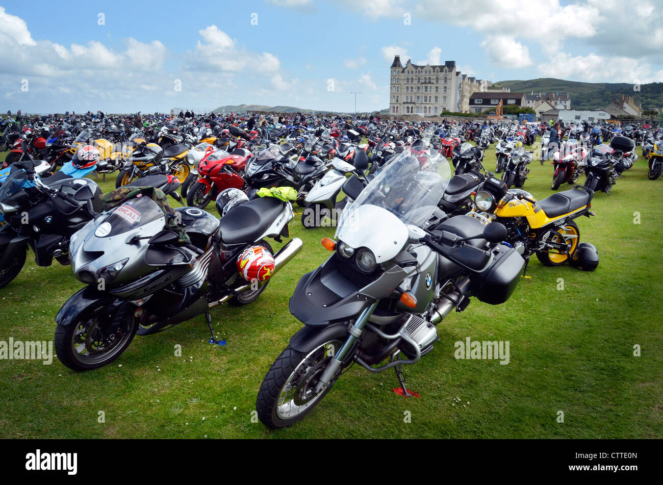 motorcycles parked at ramsey isle of man TT week Stock Photo Alamy