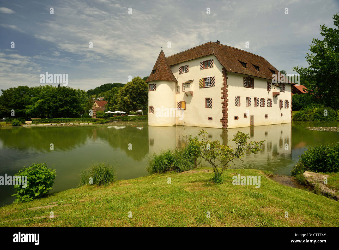 Water palace, now top restaurant and townhall, Inzlingen, Germany Stock