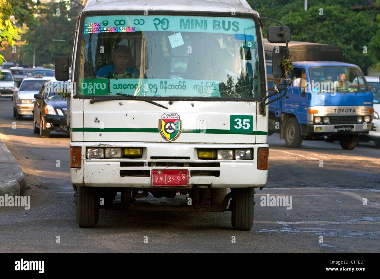 Bus on the street in (Rangoon) Yangon, (Burma) Myanmar. Stock Photo