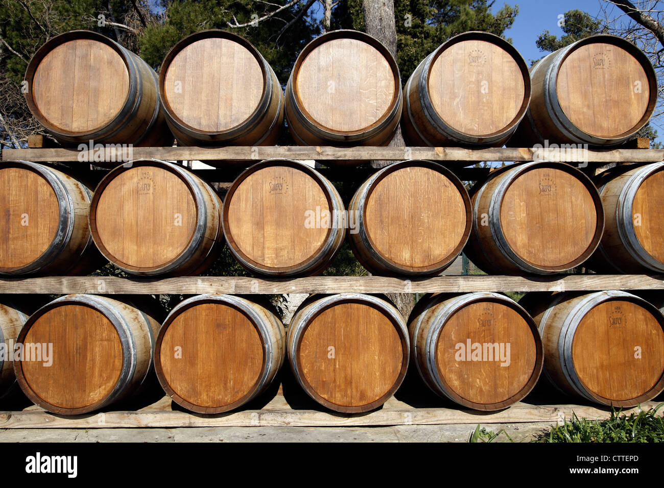 Casks to a wine property, Languedoc Roussillon, France Stock Photo Alamy