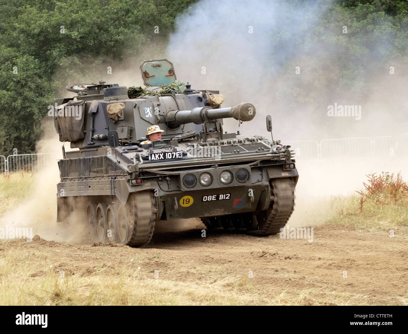 The FV433 Abbot is a British self-propelled 105mm gun used by the military for artillery support. It provides firepower in combat situations, designed for quick deployment and mobility on the battlefield. Stock Photo