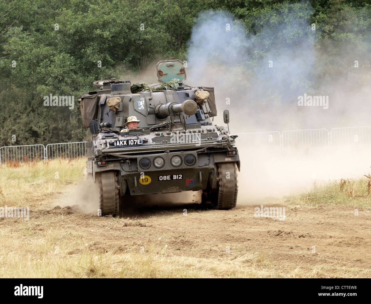 The FV433 Abbot is a British self-propelled 105mm gun, designed for battlefield artillery support. It provides mobility and firepower for ground operations, mounted on a tracked chassis for enhanced stability in combat zones. Stock Photo